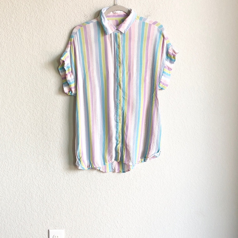 The Shirt Rochelle Behrens Boyfriend Shirt Pastel Multistripe Carnival Metallic